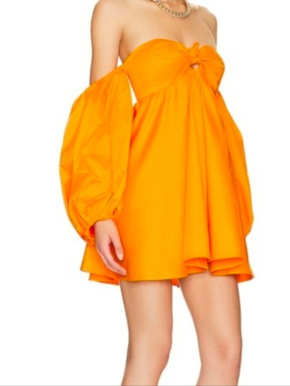 For Love & Lemons Saint Lucia Mini Dress Size Medium Puff Balloon Sleeve Orange